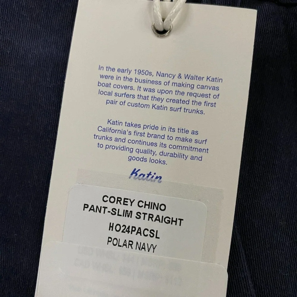 Katin Corey Chino Pant Mens 32x32 Slim Straight Leg Cotton Stretch Polar Navy